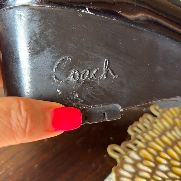 Coach Cantina black quilted patent wedge platform winter boots mid calf 8B - Picture 13 of 15